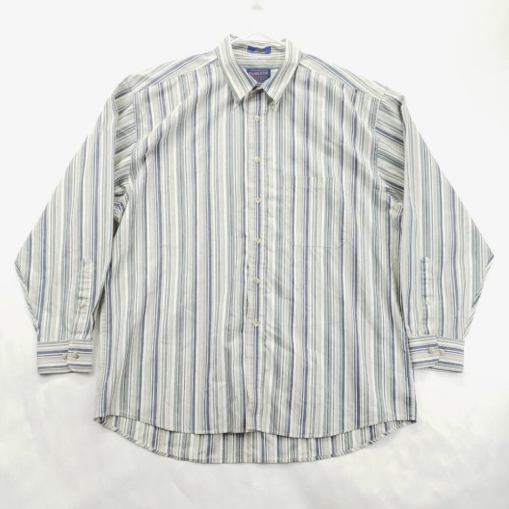 Pendleton Shirt Mens XL Blue Gray Striped Cotton Long Sleeve Classic Button-Down